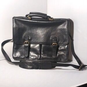 HIDESIGN Men`s Briefcase JET BLACK Real Leather Shoulder Bag Messenger